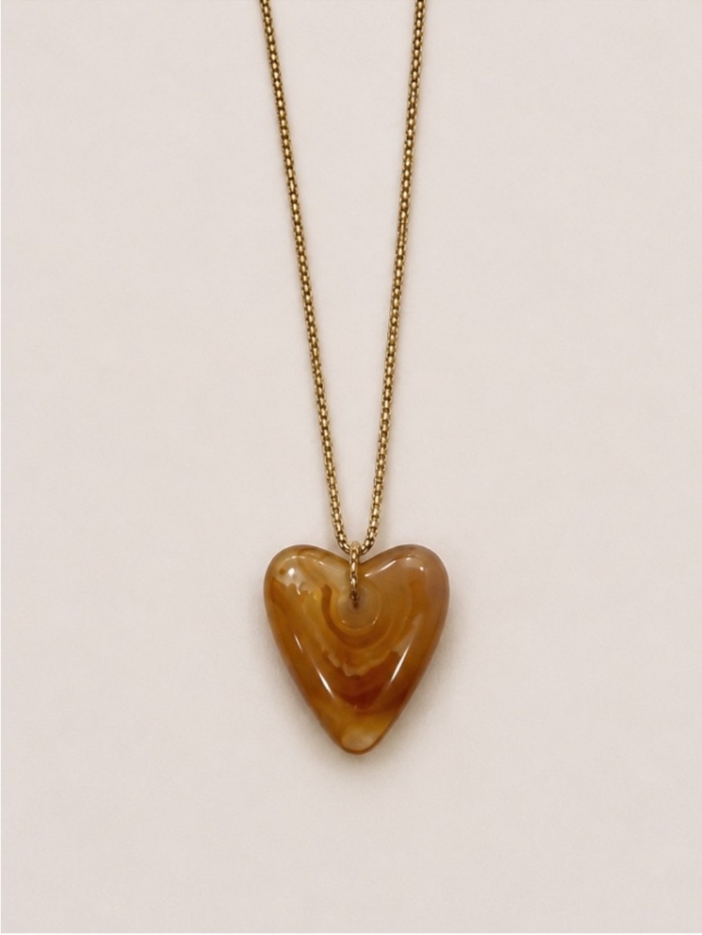 New! Amber Carmel Brown Heart Gold Chain Necklace NWOT 1026